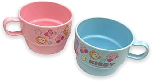Seria Kirby, das estrelas, canecas de plástico com alças, xícaras de mão, 8 fl oz, microondas e lava -louças seguras, feitas no Japão, defina a cor rosa azul, rosa, azul