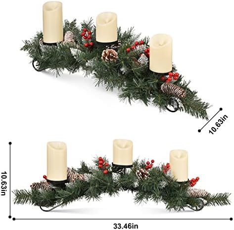 Mesa de Natal Centerpieces com 3 velas LEDs sem chamas, castiça