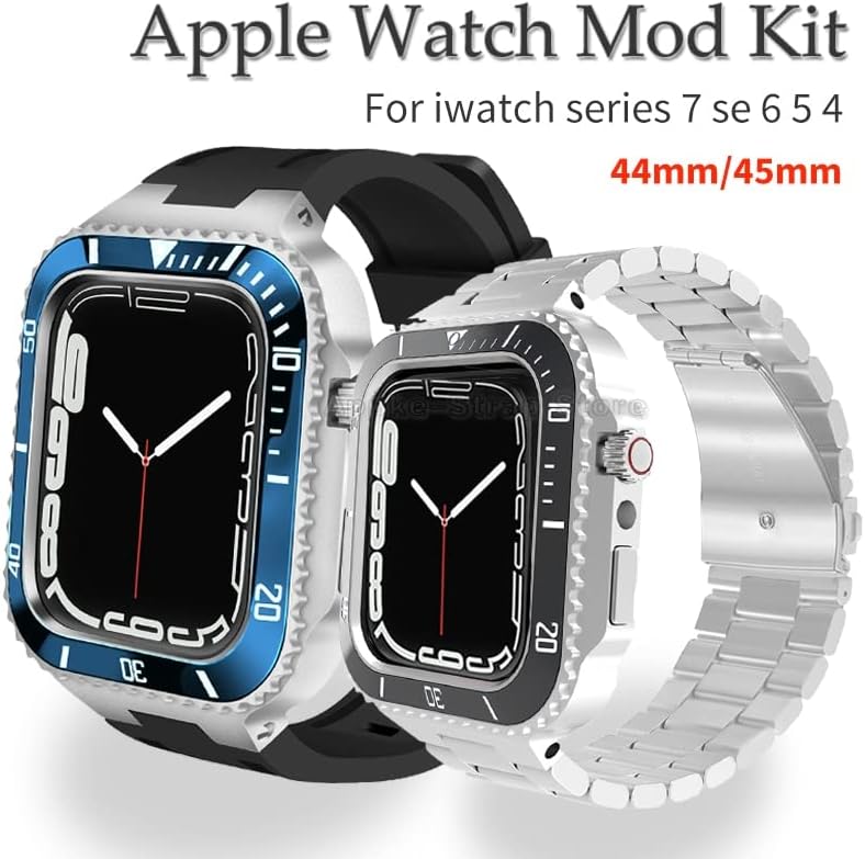 Kit de mod de luxo Houcy 44mm para a banda Apple Watch 8 7 45mm capa de moldura de metal para iwatch Series 6 SE 5 4 Silicone