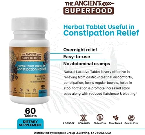 O antigo comprimido de ervas de superfood útil em constipação e desintoxicação profunda - 60 contagem - natural, livre