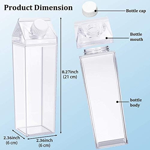 Garrafa de água de caixa de leite 17 oz de plástico de plástico, garrafas de leite quadrado, sem garrafa de água à prova