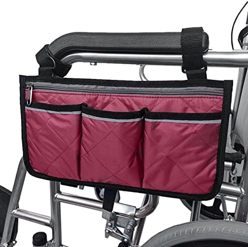 NC Cadeira de rodas Saco de braço lateral Bag de armazenamento Bolsa de armazenamento Multi-Color Multi-Pocket Bag Wine Red