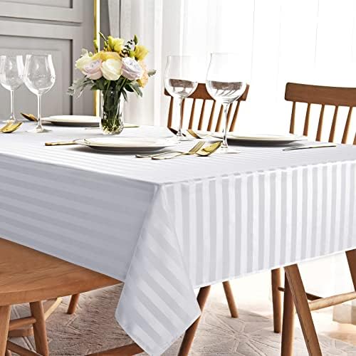 Retângulo de toalha de mesa branca 60 x 84 polegadas, toalha sólida de mesa listrada listrada