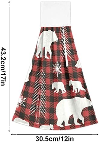 GIWAWA RETRO RETRO RECLO RED Urso Buffalo Toalhas de mão xadrez com loops pendurados Christmas Inverno Toalhas de cozinha 2 PCs Banho