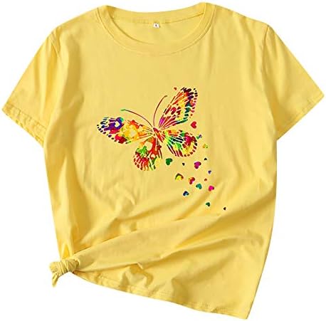 Camisetas de verão feminino tampos de borboleta colorida tampas de manga curta Blusa casual de manga curta camisetas leves