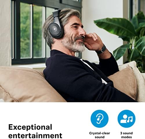 Sennheiser Rs 120-W fones de ouvido sem fio para ouvidos para a TV cristalina, ouvindo 3 modos de som, design leve, controle de volume fácil, faixa de 60 m e combinação de transmissor/carregador conveniente-preto