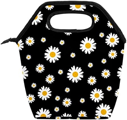 Baga de lancheira Guerotkr para homens, lancheira isolada, lancheira para adultos, padrão sem costura do crisântemo de flor preto padrão