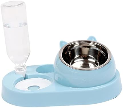 BAOBLAZE Double Puppy Cat Bowls Water and Food Bowl Conjunto com uma tigela de aço inoxidável móvel Automático Distribuidor de água alimentador de animais de estimação para cães e gatos pequenos, azul