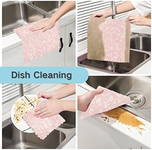 Cataku Coelhinhos fofos panos de prato de cozinha rosa para lavar pratos de lavagem reutilizável Toalhas de pano de pano de pano de