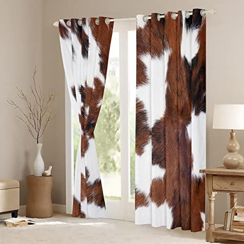 Cortinas de couro de caça para crianças meninos, cortinas de janela de vaca térmica de vaca branca e fofa cortinas de janela