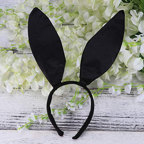 Uonlytech Big Bunny Ears Banda para mulheres, Banda de cabelo de orelha de coelho preto Acessórios para cabelos da orelha