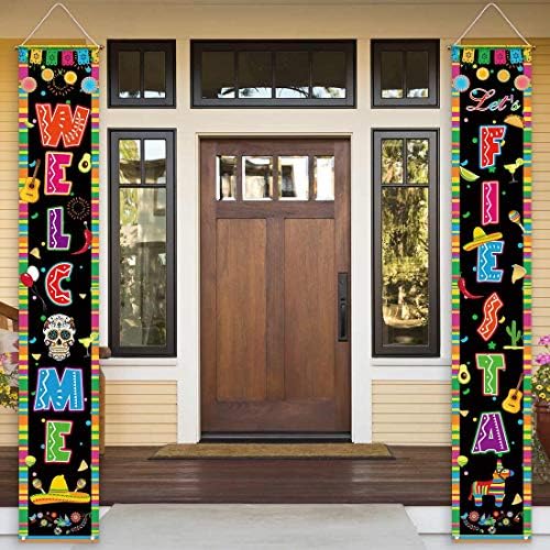 Allenjoy Let's Fiesta Door Banner para bandeira de decoração de festa Cinco de Mayo Carnival Tema mexicano Bem -vindo de parede pendurada Plata de parede Poliéster interno externo 11.8x70,9 polegadas DeCors de eventos em casa Os suprimentos 2pcs