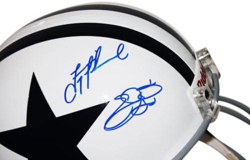 Cowboys Troy Aikman & Emmitt Smith assinou o representante de tamanho branco PSA/DNA - capacetes NFL autografados