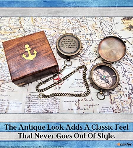 A bússola náutica carfar é forte e corajosa! Poema gravado Solid Brass Navegacional Vintage Marine Compass com caixa