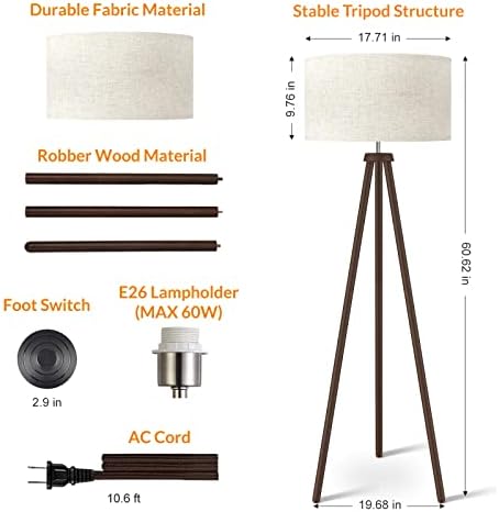 Lepower Wood Tripod Floor Lamp+Meio Century Standing Lamp