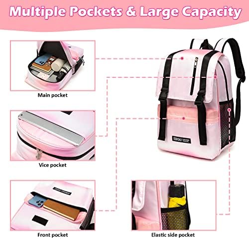 Mochila Robhomily Girls para a Escola Secundária de 17 polegadas de grande capacidade Backpack da escola leve para meninas adolescentes com cor de gradiente rosa à prova d'água