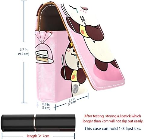 Mini maquiagem de Oryuekan com espelho, bolsa de embreagem Leatherette Lipstick Case, Cartoon Animal Panda Cake Lovely