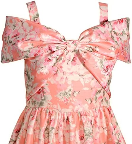 Bonnie Jean Girls 7-16 Salmon Rosa Floral Shantung Bow Dress Dress