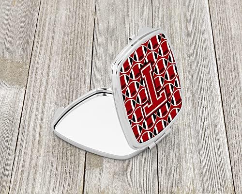 Tesouros de Caroline CJ1073-TSCM letra t futebol vermelho, preto e branco espelho compacto, espelho de maquiagem de viagem decorativa