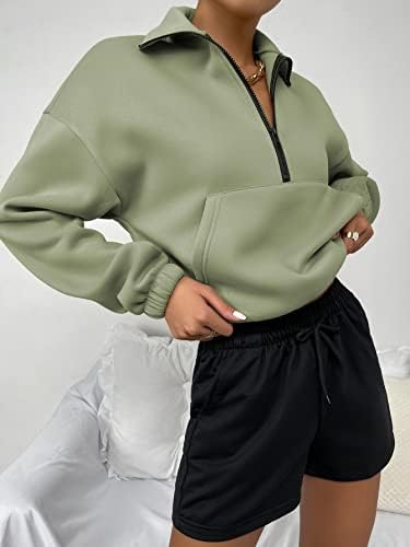 SOLY HUX HUX MOLETO CASual feminino Zipper dianteiro de bolso de manga comprida Tops