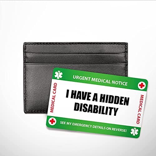 Cartão de conscientização médica por incapacidade oculta, cartão de contato de emergência médica com painel gravável e cordão