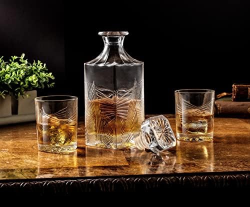 Joyjolt Gatsby Whisky Decanter e 6pc Glasses Set. 27 Oz Decanter de vidro hermético e conjunto de 6 copos de rochas antiquadas para escocês, uísque de bourbon, conhaque, conhaque ou coquetéis de uísque