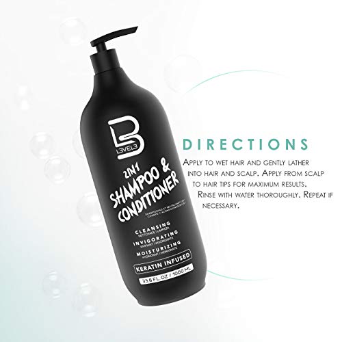 Nível 3 Dois em um shampoo e condicionador - suaviza e fortalece o cabelo - melhora o brilho e as Tames Frizzy Hair - 33,8 fl oz