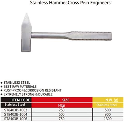 Hammer aço inoxidável, engenheiros cruzados - com alça plana, resistente à corrosão, prova de ferrugem, durável, amigável