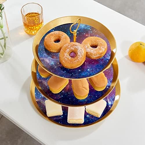Stands de bolo de 3 peças, Starry Space Sky Sky Plástico Cupcake Titular Candy Fruit Spend Stand para festa de aniversário
