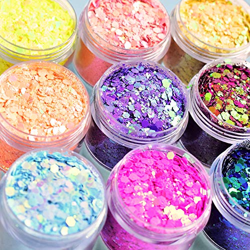 Corpo glitter wenida 9 cores 190g holográfico iridescente festival estético maquiagem em pó grossa para o olho de cabelo unhas