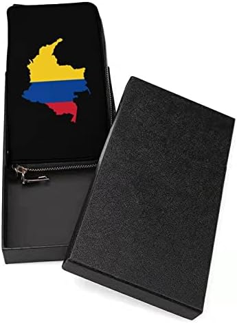 Mapa de bandeira da colômbia PU couro de couro com zíper de bolsa de embreagem longa com pulseira com alça de pulseira para