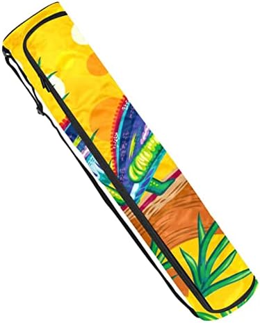 Yoga Mat Bag Gym Beach Pilates Carrier Bags Beautiful Chameleon Green Forest, 6,7x33.9in/17x86 cm