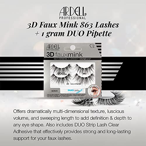 Ardell 3d Mink Faux 863 Lashes + 1 Gram Duo Pipete, 2 pares