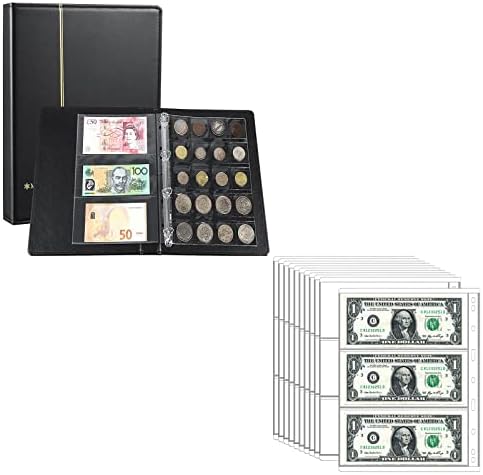 Portador de moedas em moeda e 10 folhas de papel coleta de dinheiro páginas de suprimentos