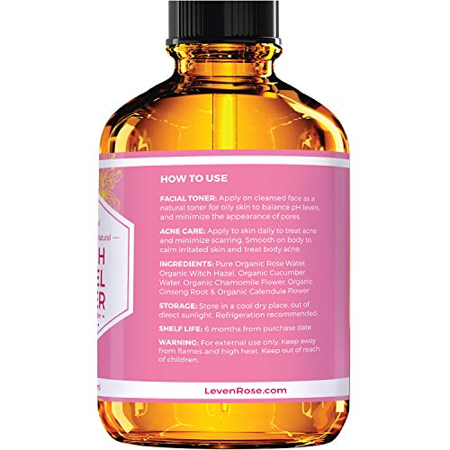 Toner de bruxa Hazel por Leven Rose, água facial orgânica pura com pétalas de rosa, calêndula, pepino e flor