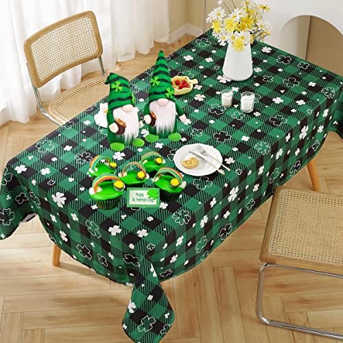 Retângulo de toalha de mesa de primavera de Sastybale, toalha de mesa de mola de trevo shamrock com padrão xadrez
