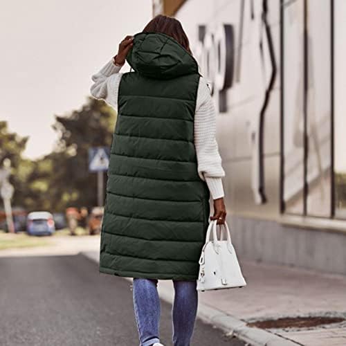 Colete de puffer longos para mulheres, colapso com capuz com capuz de tamanho mais curto de inverno com zípeira de capa de colete