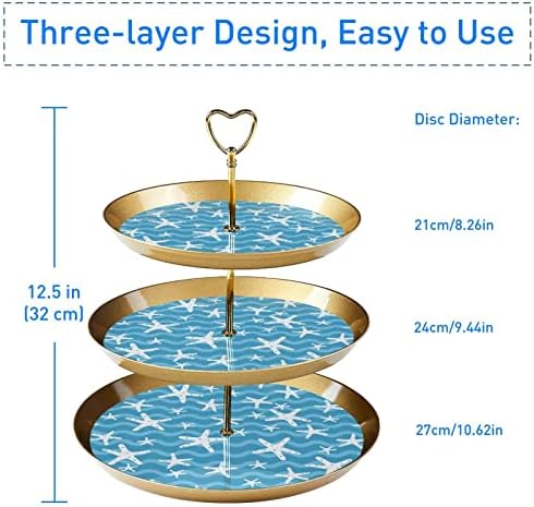 Suporte de bolo tfcocft, conjunto de exibição de mesa de sobremesas, placa de exibição de sobremesa de frutas, padrão de listras azul de estrela do mar perfeita