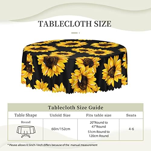 Supluchom redondo toalha de mesa Girassol preto Floral de 60 polegadas Tabela de mesa para refeições pano de poliéster com bordas