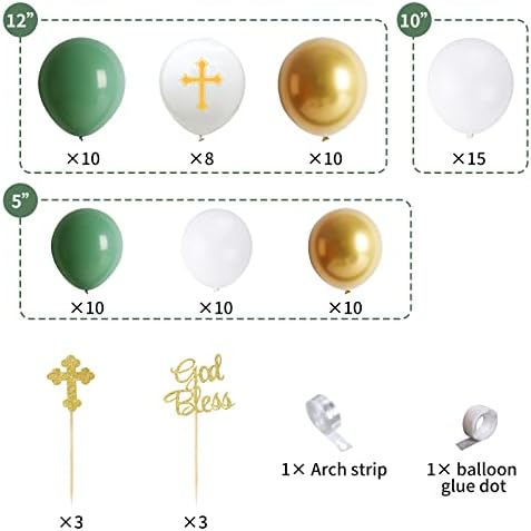 Conjunto de decorações do batismo - Mi Bautizo Decorações com Greenery Deus abençoe o cenário do batismo, balões verde e dourado guirlanda, capota de bolo cruzado para meninos meninas Primeira comunhão da sagrada confirmação decorações de festas religiosas, chá de bebê