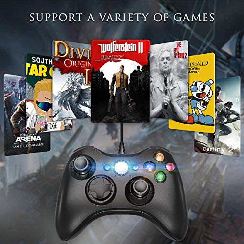 Controlador com fio Xbox 360, AODOT USB controlador de jogos com fio gamepad joystick com ombros botões e vibração