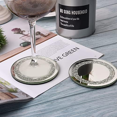 Conjunto de TStarer de 4 coantra espelhada de vidro redonda, mancha decorativa de copo de diamante de lasca para restaurante mesa de jantar- 4 x 4 em