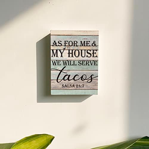 Farmhouse Kitchen Wooden Box sinal de 6 x 8 polegadas, pois para mim e minha casa serviremos tacos Christian Wood Box