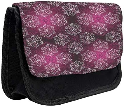 Caixa de lápis roxa lunarável, flocos de neve floral repetindo, bolsa de lápis de caneta com zíper duplo, 8,5 x 5,5,