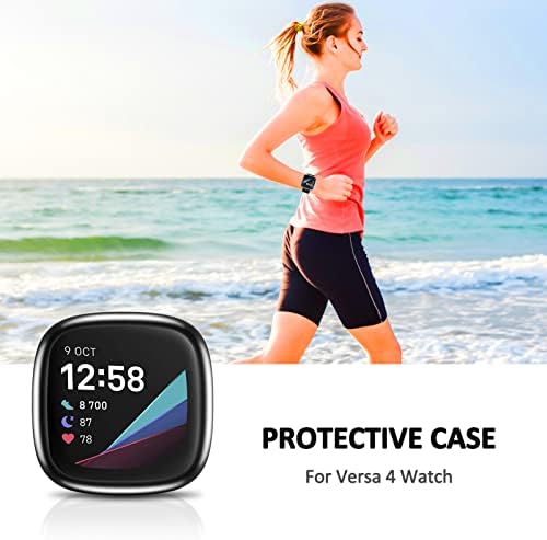 Almnvo Ultra Thin Soft TPU Protetor de capa de para-choque compatível com Fitbit Versa4, capa de casca protetora anti-queda premium para versa 4, caso de relógio flexível de proteção protetora para homens homens