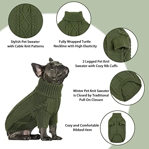 Sweater queenmore de cachorro pequeno, malhas de cabo de clima frio, roupas de gola alta clássicas para chihuahua, bulldog,