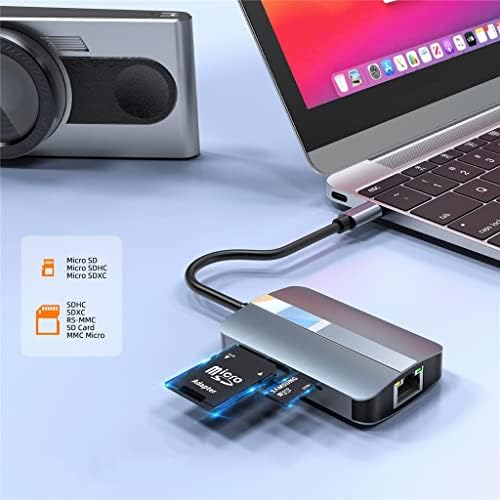 KXDFDC USB C Adaptador de cubo 5 em 1 USB3.0 Hub tipo C para RJ45 Splitter de cartão de rede com porta 100MB/S TF SD