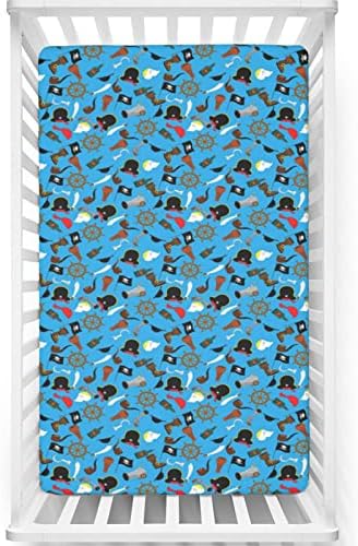Mini-berço com tema dos piratas, lençóis de berço, lençóis de berço portáteis Ultra Material Great para menino ou garotas ou berçário, 24 “x38”, multicolor