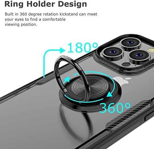Compatível com a caixa do iPhone 13 Pro Max, design de fibra de carbono Claro de cristal anti-arranhão com anel de rotação de 360