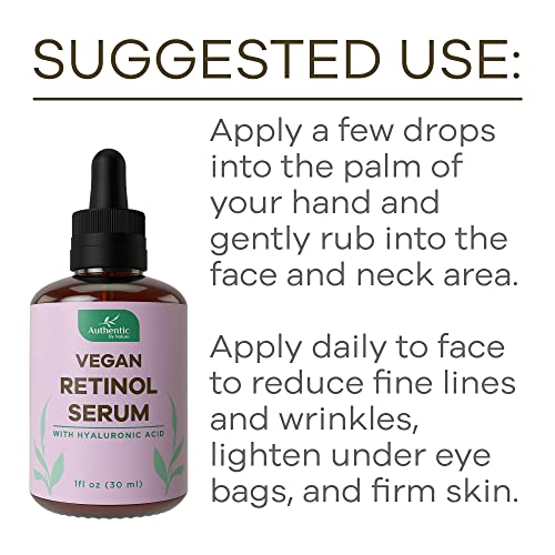 Soro de retinol orgânico para face - toner de pele anti -envelhecimento vegano com ácido hialurônico, vitamina E. para rugas e círculo